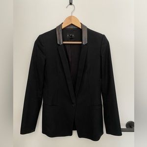 Club Monaco Black Blazer with Leather Trim Size 00